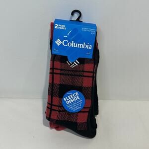 COLUMBIA 2 Pairs Women's Fleece Lined Red and Black Crew Winter Socks, New